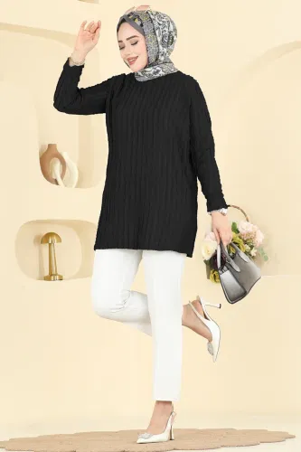 O.Z.N. - Nervür Detaylı Örme Tunik 133OZN1046 Siyah