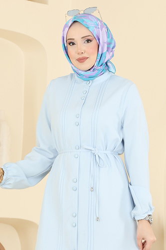 moda selvim Nervür Detaylı Şık Tunik 2874SLK540 Buz Mavisi - Thumbnail