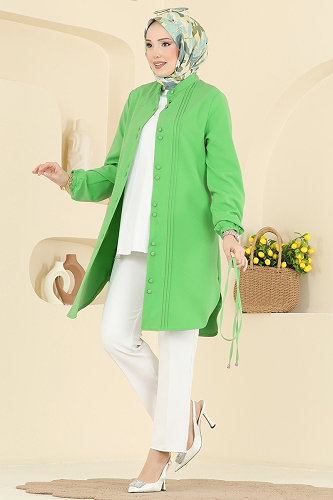 moda selvim Nervür Detaylı Şık Tunik 2874SLK540 Fıstık Yeşili - Thumbnail