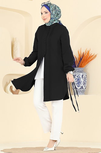 moda selvim Nervür Detaylı Şık Tunik 2874SLK540 Siyah - Thumbnail