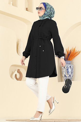 moda selvim Nervür Detaylı Şık Tunik 2874SLK540 Siyah - Thumbnail