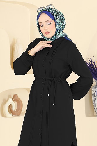moda selvim Nervür Detaylı Şık Tunik 2874SLK540 Siyah - Thumbnail