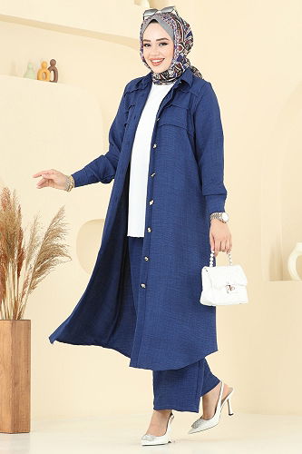 moda selvim Nervür Detaylı Sofia Takım 3158HBS856 Laci - Thumbnail