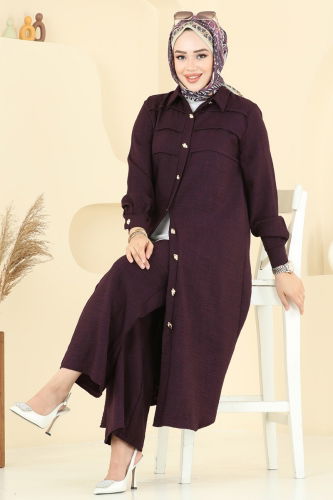 H.B.S. - Nervür Detaylı Sofia Takım 3158HBS856 Mürdüm