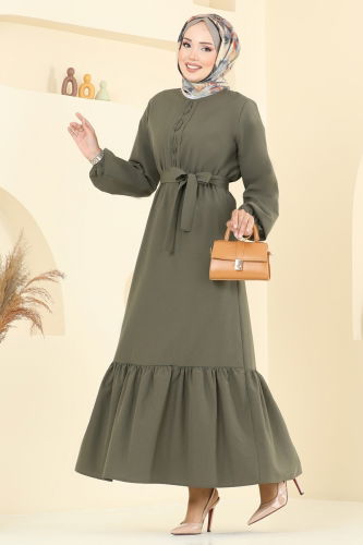 P.R.M. - Nervür Detaylı Terikoton Elbise 4110PM271 Haki