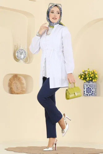 A.S.N. - Nervür Detaylı Terikoton Gömlek 299ASN888 Ekru