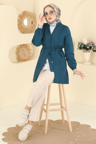 A.S.N. - Nervür Detaylı Terikoton Gömlek 299ASN888 Petrol