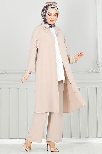 moda selvim Nervür Detaylı Tesettür Takım 356DVL817 Vizyon - Thumbnail