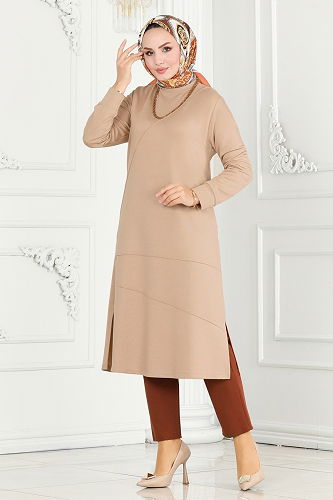 moda selvim Nervür Detaylı Tesettür Tunik 2673AYD574 Vizyon - Thumbnail