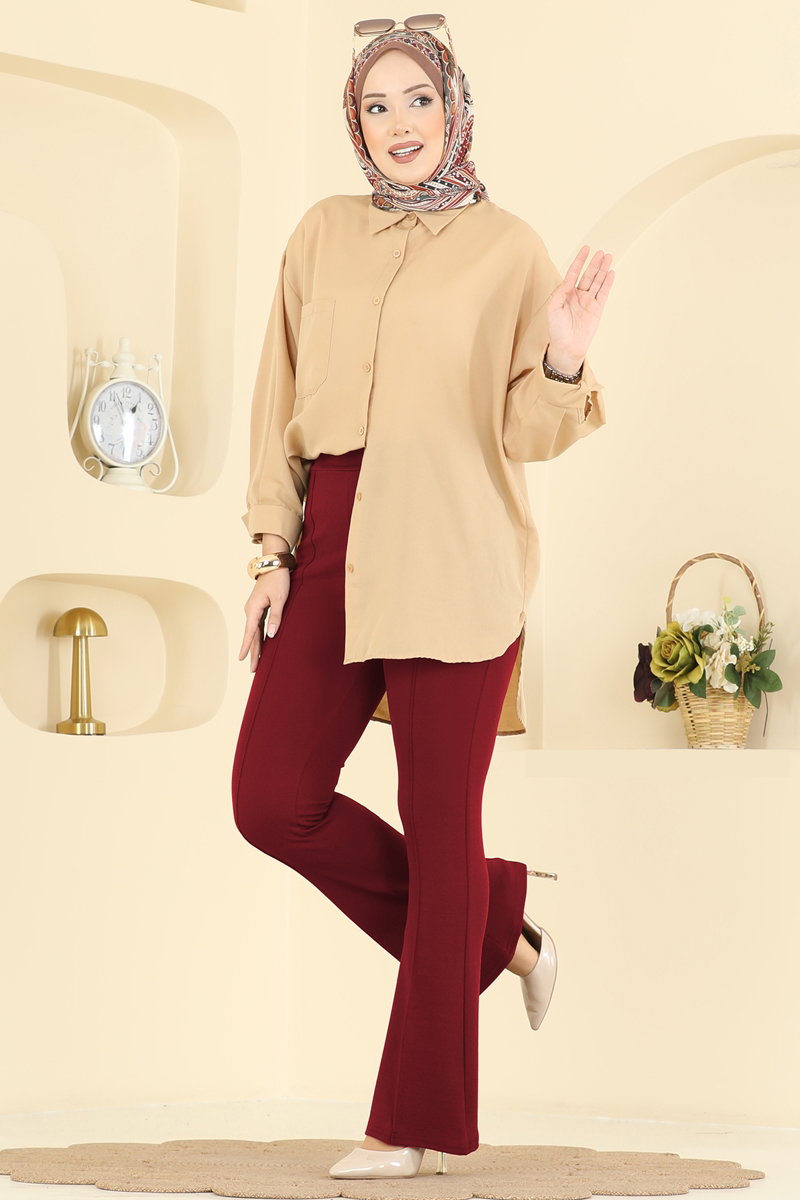 Nervür Dikişli Krep Pantolon 1106BRZ597 Bordo