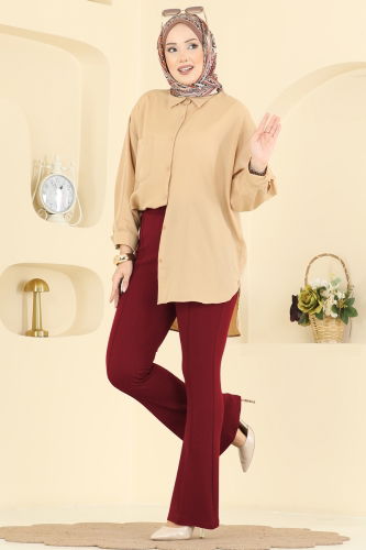 B.R.Z - Nervür Dikişli Krep Pantolon 1106BRZ597 Bordo