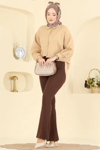 B.R.Z - Nervür Dikişli Krep Pantolon 1106BRZ597 Kahve