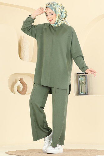 moda selvim Nervür Dikişli Modal Takım 4023HN394 Çağla - Thumbnail