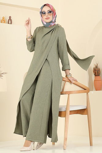 moda selvim Omuz Tokalı Sofia Takım 2005FON792 Haki - Thumbnail