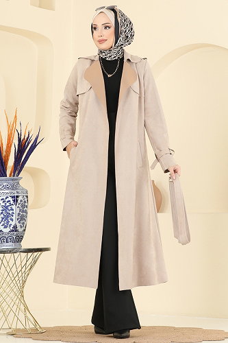 moda selvim Omuzu Apolet Detaylı Süet Kap 4277AL357 Taş - Thumbnail