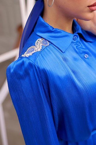 moda selvim Omuzu Taşlı Tesettür Takım 228OFR845 Saks - Thumbnail