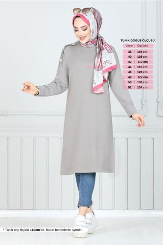 MRV A.Y.D. - Omzu Düğmeli Tesettür Tunik 2695AYD969-M Gri