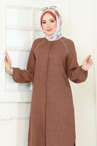 moda selvim Omzu Taşlı Sofia Tunik 3124HBS856 Açık Kahve - Thumbnail