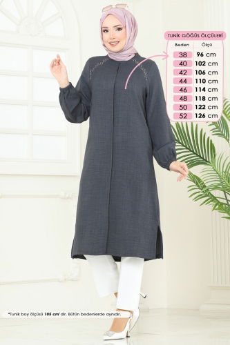 moda selvim Omzu Taşlı Sofia Tunik 3124HBS856 Antrasit - Thumbnail