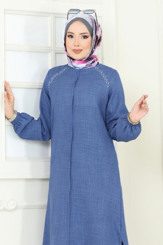 moda selvim Omzu Taşlı Sofia Tunik 3124HBS856 İndigo - Thumbnail