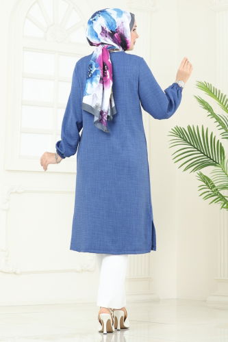 moda selvim Omzu Taşlı Sofia Tunik 3124HBS856 İndigo - Thumbnail