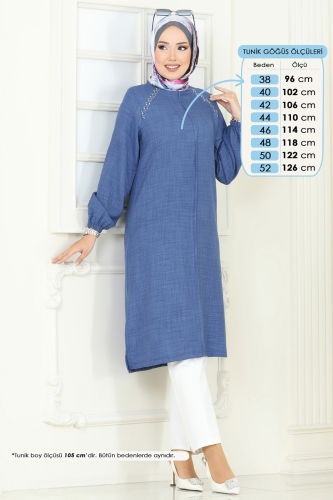 moda selvim Omzu Taşlı Sofia Tunik 3124HBS856 İndigo - Thumbnail