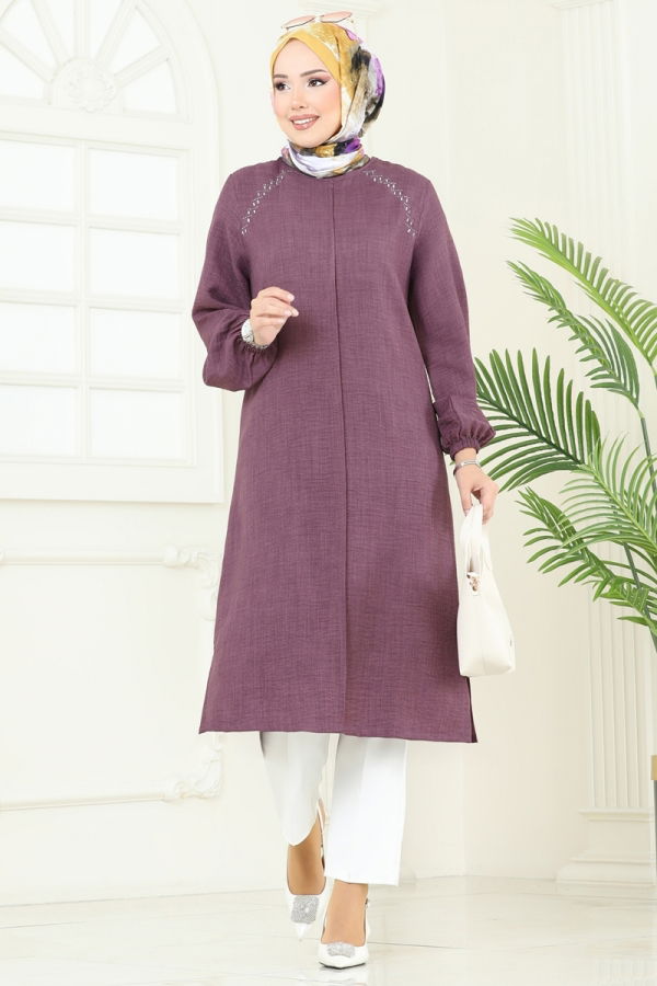 Modaselvim Tunik Omzu Taşlı Sofia Tunik 3124HBS856 Koyu Lila