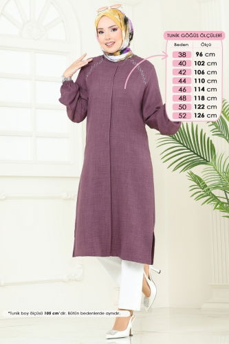 moda selvim Omzu Taşlı Sofia Tunik 3124HBS856 Koyu Lila - Thumbnail