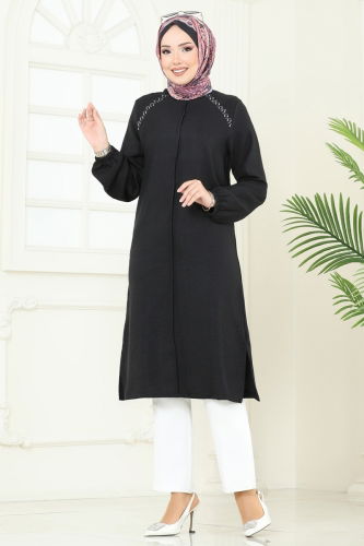 moda selvim Omzu Taşlı Sofia Tunik 3124HBS856 Siyah - Thumbnail