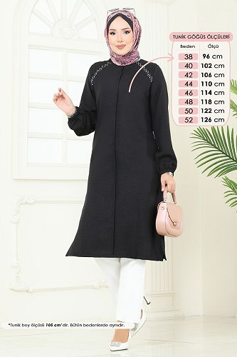 moda selvim Omzu Taşlı Sofia Tunik 3124HBS856 Siyah - Thumbnail