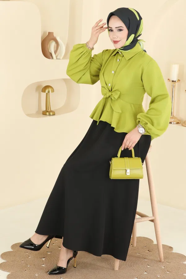 Modaselvim Kombin Önden Bağlamalı Dabıl Takım 0845LVA1173 Asit&Siyah