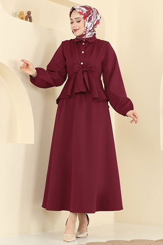 moda selvim Önden Bağlamalı Dabıl Takım 0845LVA1173 Bordo - Thumbnail