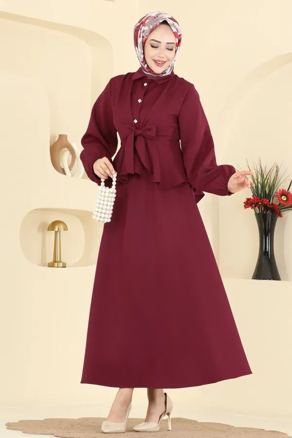 Modaselvim Kombin Önden Bağlamalı Dabıl Takım 0845LVA1173 Bordo