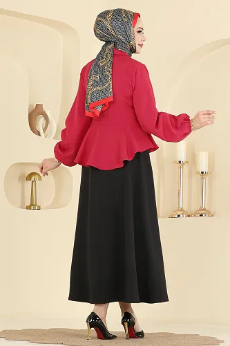 moda selvim Önden Bağlamalı Dabıl Takım 0845LVA1173 Kırmızı&Siyah - Thumbnail