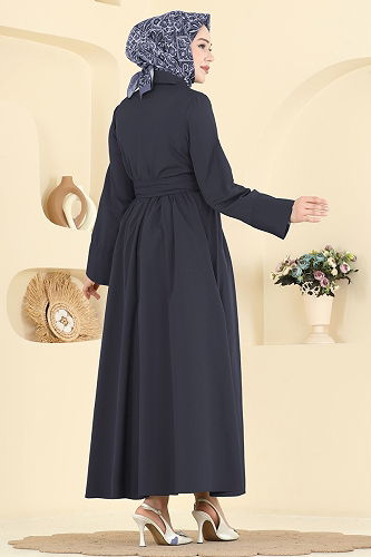 moda selvim Önden Bağlamalı Terikoton Elbise 202ART1138 Koyu Laci - Thumbnail