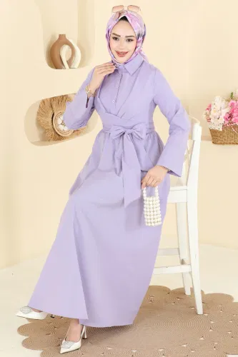 A.R.T. - Önden Bağlamalı Terikoton Elbise 202ART1138 Lila
