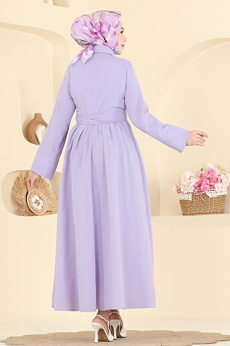 moda selvim Önden Bağlamalı Terikoton Elbise 202ART1138 Lila - Thumbnail