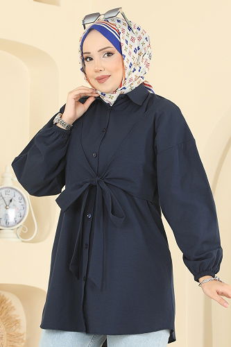 moda selvim Önden Bağlamalı Terikoton Gömlek 316ASN888 Laci - Thumbnail