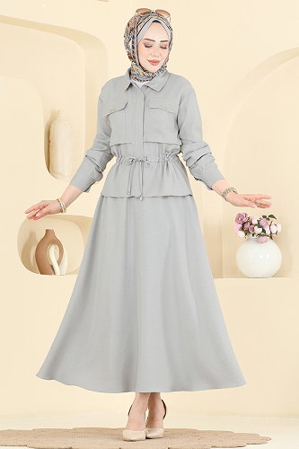 moda selvim Önden Cepli 2 li Takım 24040UKB139 Gri - Thumbnail