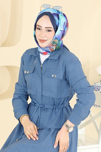 moda selvim Önden Cepli 2 li Takım 24040UKB139 İndigo - Thumbnail