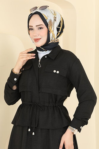 moda selvim Önden Cepli 2 li Takım 24040UKB139 Siyah - Thumbnail