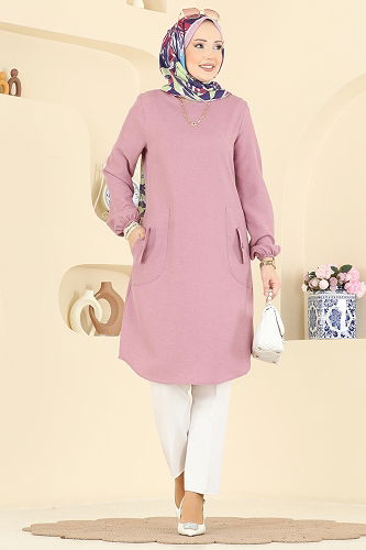 moda selvim Önden Cepli Sofia Tunik 3081KTR750 Gül Kurusu - Thumbnail