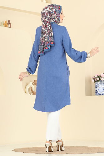 moda selvim Önden Cepli Sofia Tunik 3081KTR750 İndigo - Thumbnail