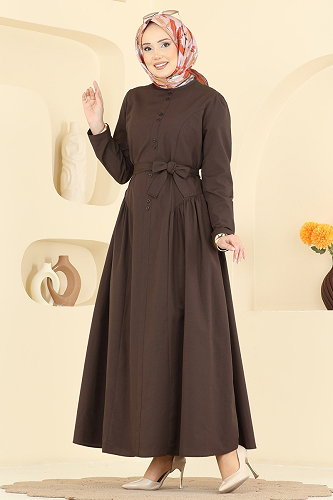 moda selvim Önden Çift Düğmeli Elbise 3086KTR750 Acı Kahve - Thumbnail