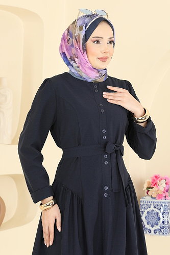 moda selvim Önden Çift Düğmeli Elbise 3086KTR750 Laci - Thumbnail