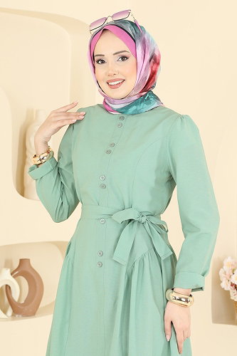 moda selvim Önden Çift Düğmeli Elbise 3086KTR750 Mint - Thumbnail