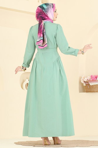 moda selvim Önden Çift Düğmeli Elbise 3086KTR750 Mint - Thumbnail