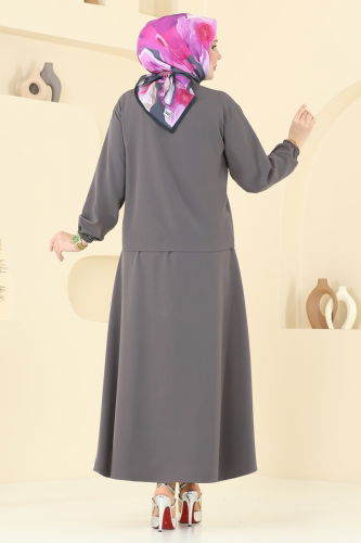 moda selvim Önden Çıtçıtlı Etekli Takım 2013MP806 Antrasit - Thumbnail