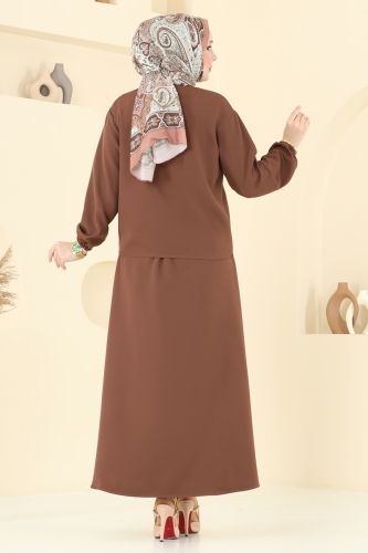 moda selvim Önden Çıtçıtlı Etekli Takım 2013MP806 Kahve - Thumbnail