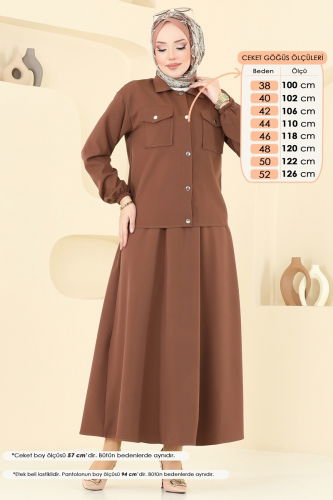 moda selvim Önden Çıtçıtlı Etekli Takım 2013MP806 Kahve - Thumbnail